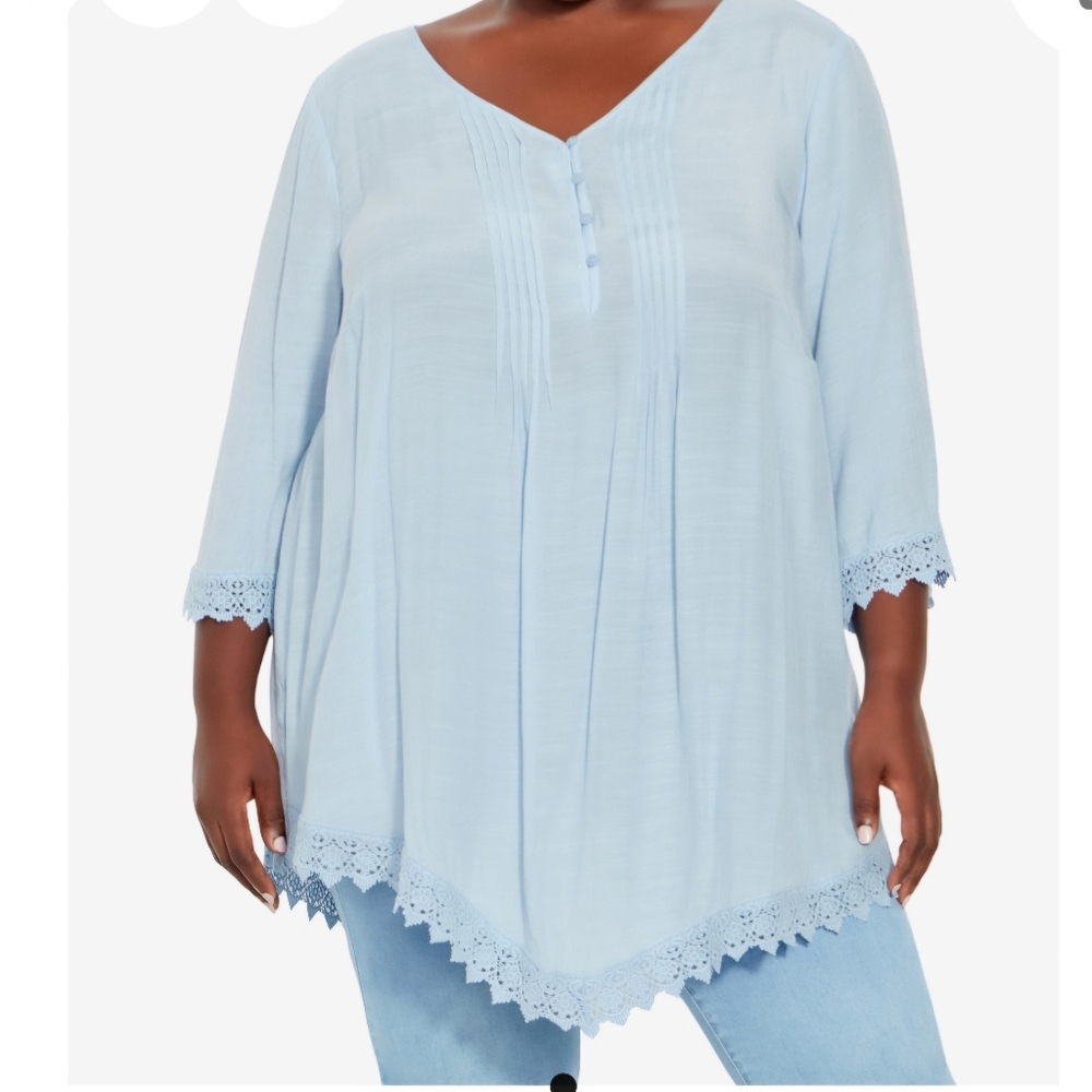 NWT Avenue Womens Plus Ellie Lace Trim Tunic Blouse Sz 20